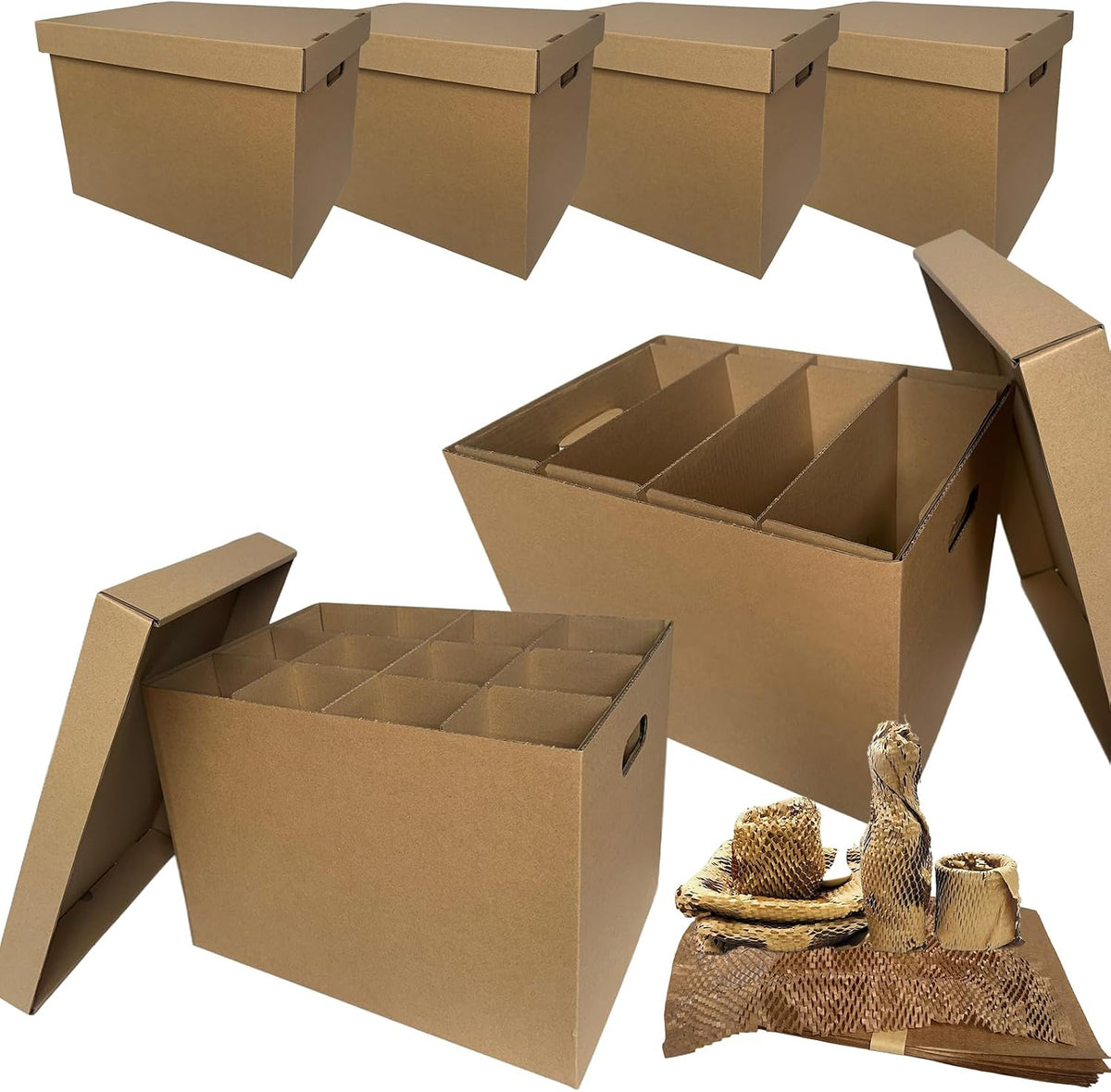 Tape-Free Kitchen Moving Boxes 17x12x12" for Dishes & Glassware