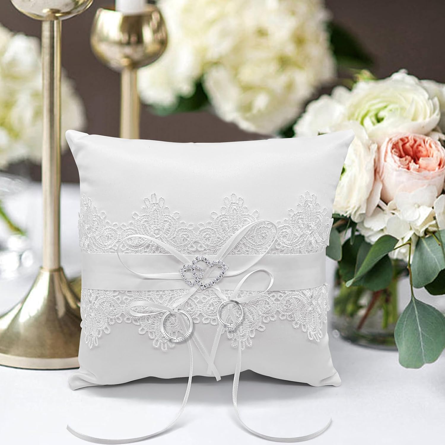Ring Pillow, 7.5 Inches wedding ring bearer pillow white lace ring holder