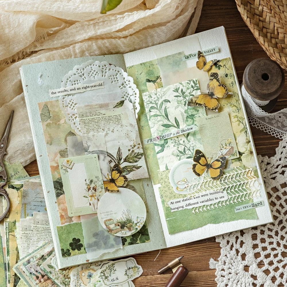 400Pcs Vintage Scrapbook Supplies Kit, Scrapbook Paper and Journaling Stickers Set, 4Pack Scrap Booking Kit for Junk