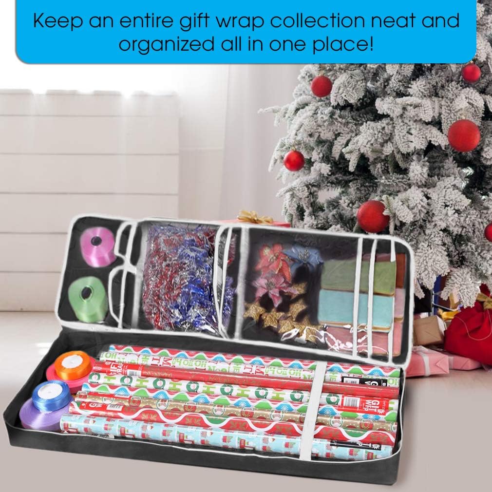 Christmas Gift Wrap Organizer | Wrapping Paper Storage Container Box (37” x 14” x 4”) Constructed of Durable 600D