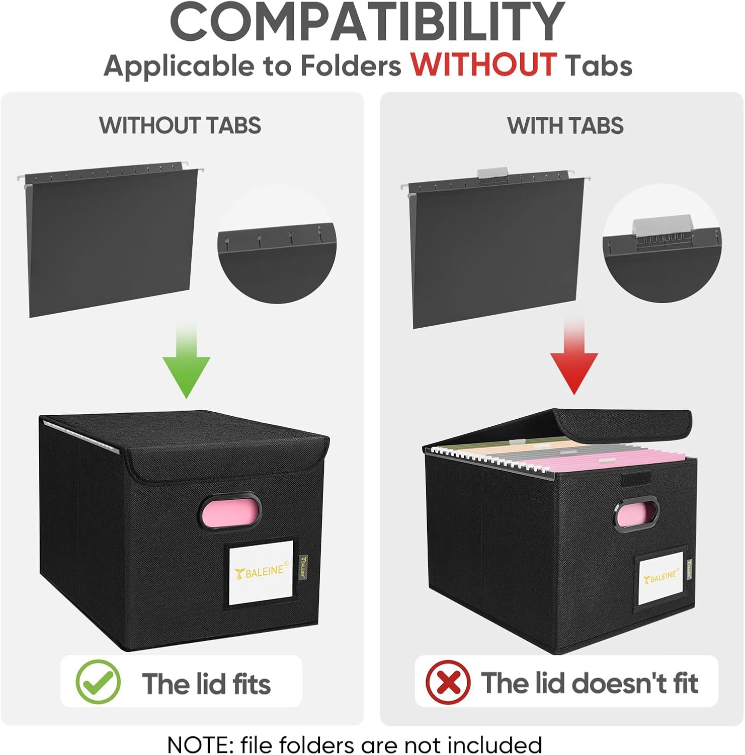 File Organizer Box with Lid, Collapsible File Folder Organizer with Plastic Slide, Hanging File Folder Box for Office