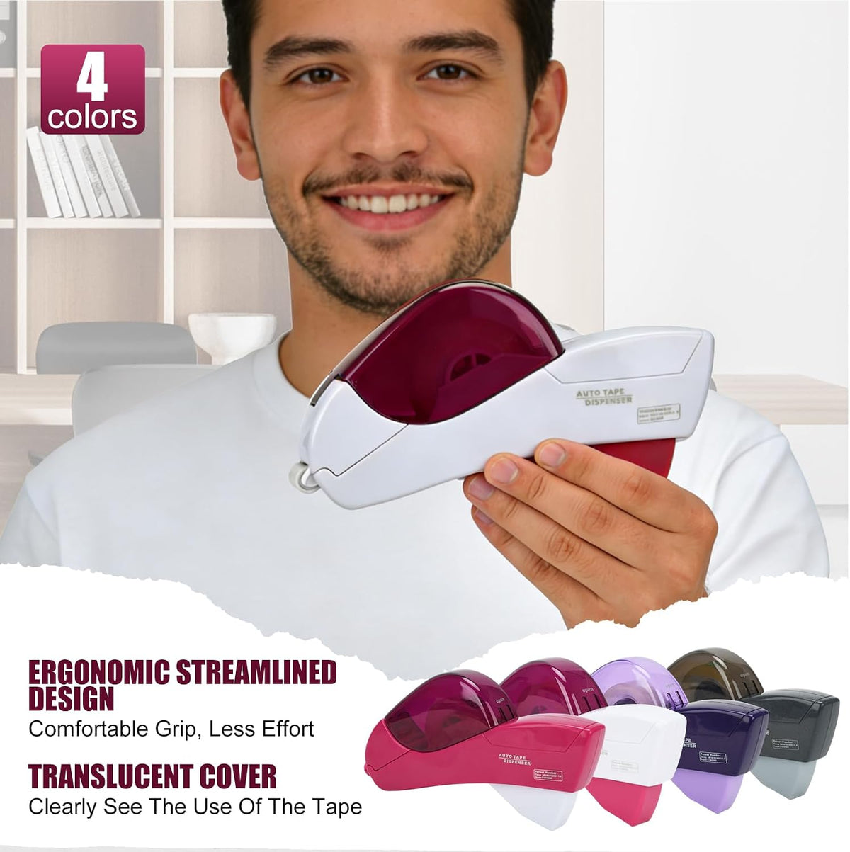 Handheld Auto Tape Dispenser, Handheld & Portable Design, White