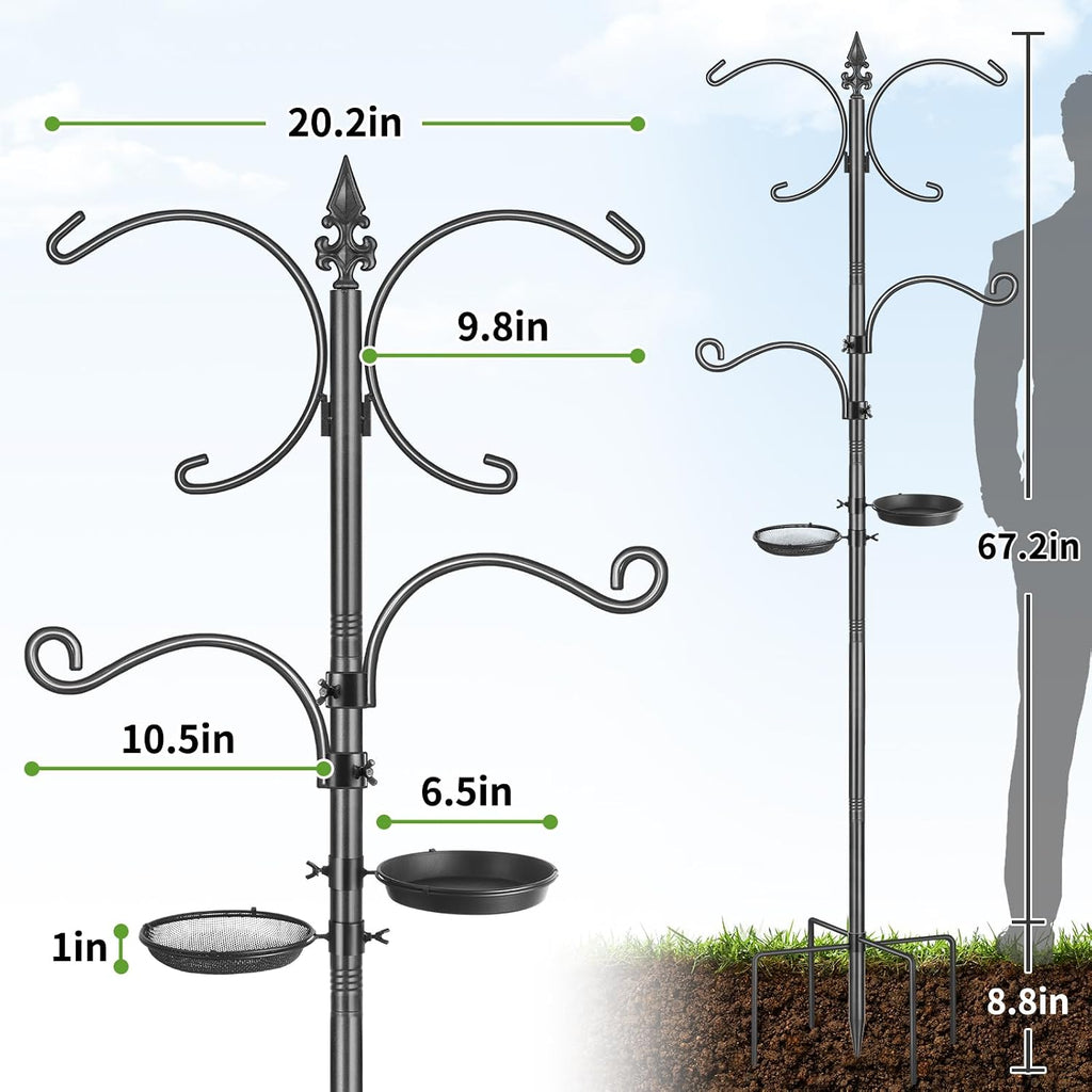 Bird Feeder Pole, 76 Inch Bird Feeding Station, Heavy Duty Shepherd Hooks for Outdoors Hanging Birds Feeders, 4 Hook