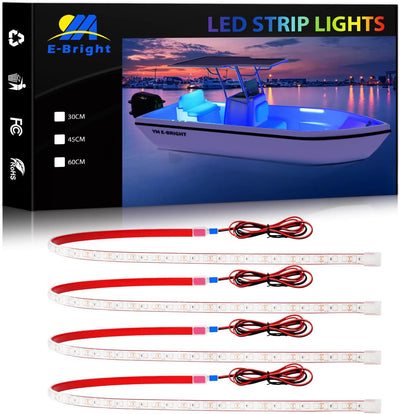 YM E-Bright Waterproof Marine LED Strip Lights, 24in 72SMD 12V Blue 4 Pack