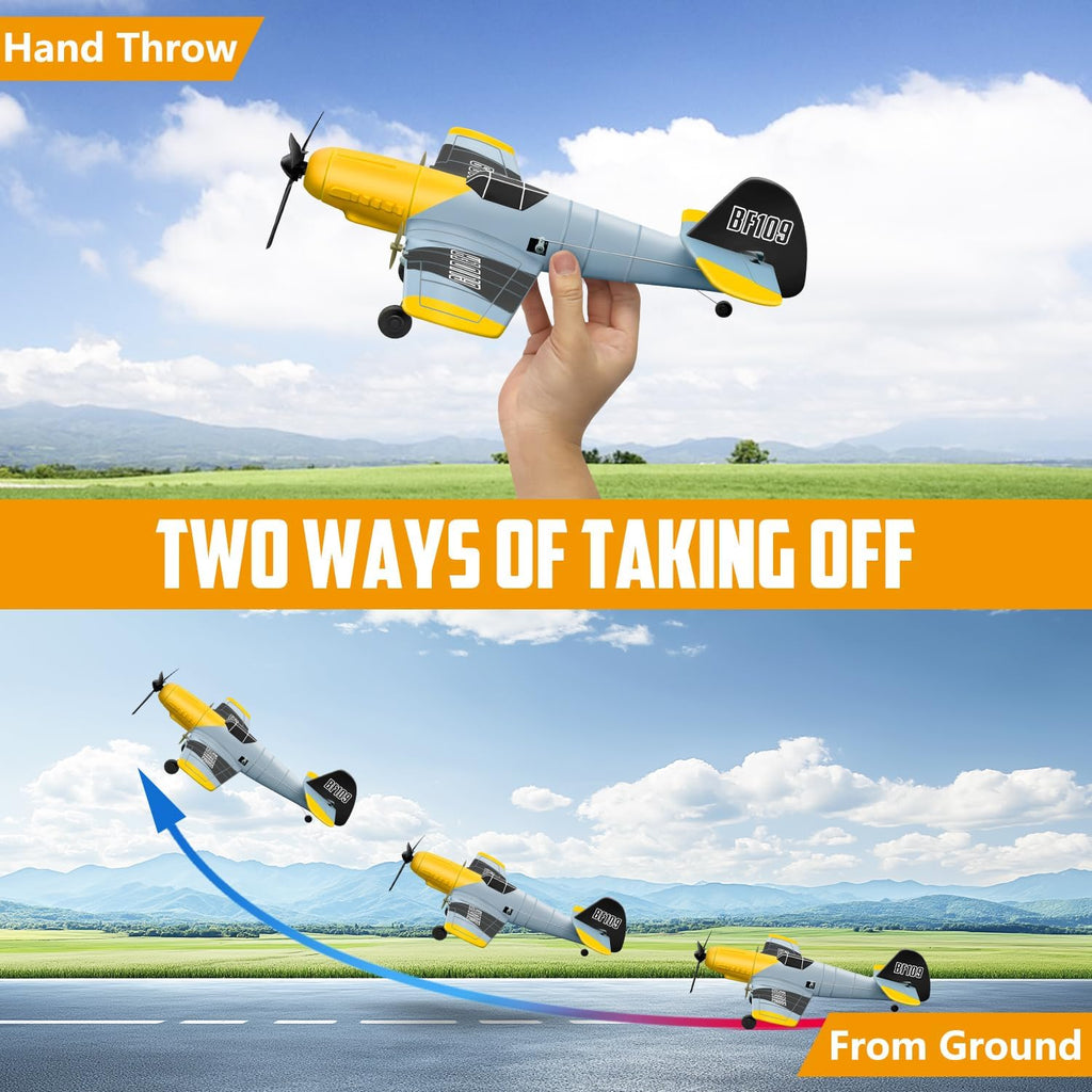 3 Channel RC Plane BF-109, Remote Control Airplane Ready to Fly, 2.4GHz 6-axis Gyro Stabilizer, Easy to Fly for Kids
