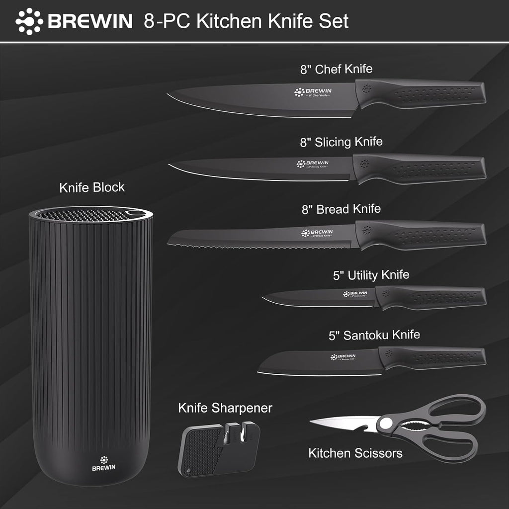 Knife Set, 8PC Kitchen Knife Set with Universal Block and Scissors