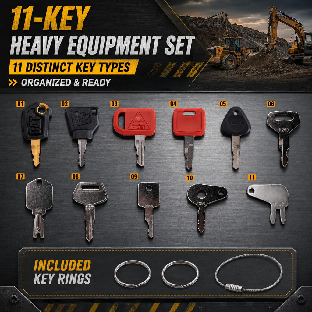 hiSpkNix 11 PCS Heavy Equipment Keys Master Set for CAT, John Deere, Kubota