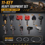 hiSpkNix 11 PCS Heavy Equipment Keys Master Set for CAT, John Deere, Kubota