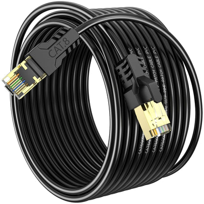 Cat 8 Ethernet Cable 50FT,High Speed 40Gbps,2000Mhz,26AWG,Gold Plated RJ45 Connector,for