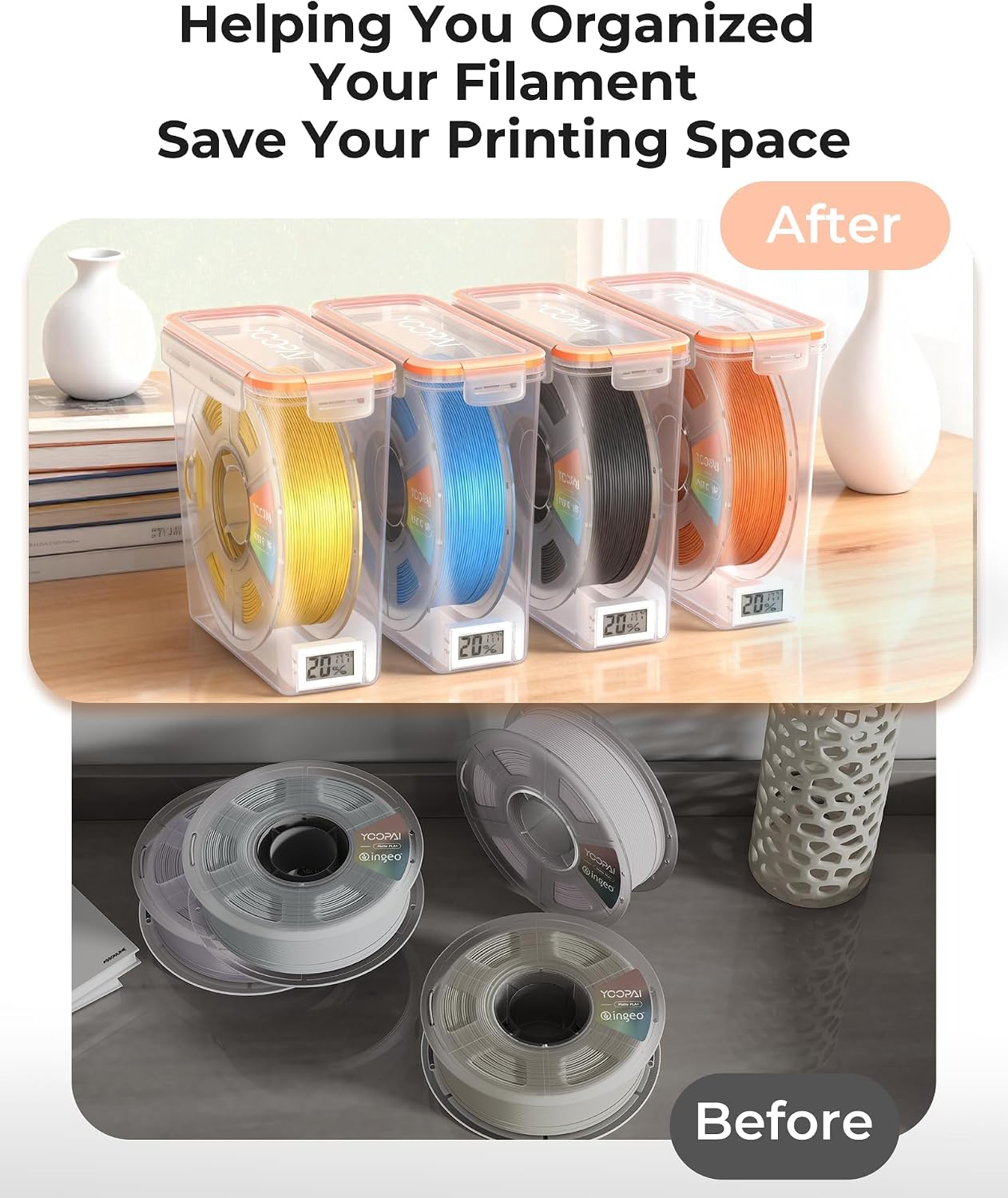 Pro Filament Storage Box with Temperature & Humidity Monitor, Airtight Filament Storage Container with Desiccant for