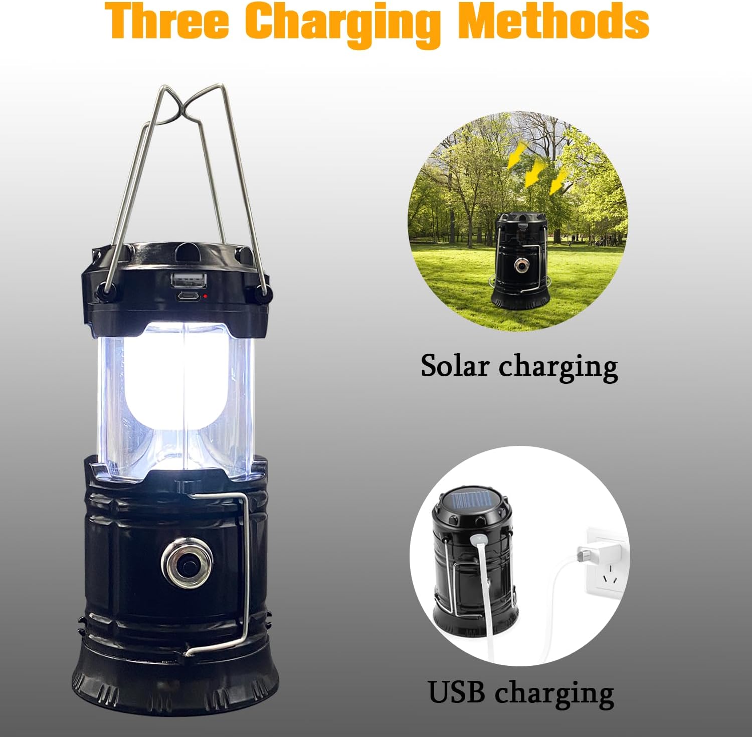 2-Pack Collapsible Camping Lantern XTAUTO Solar USB Rechargeable Portable Lightweight Waterproof LED Flashlight