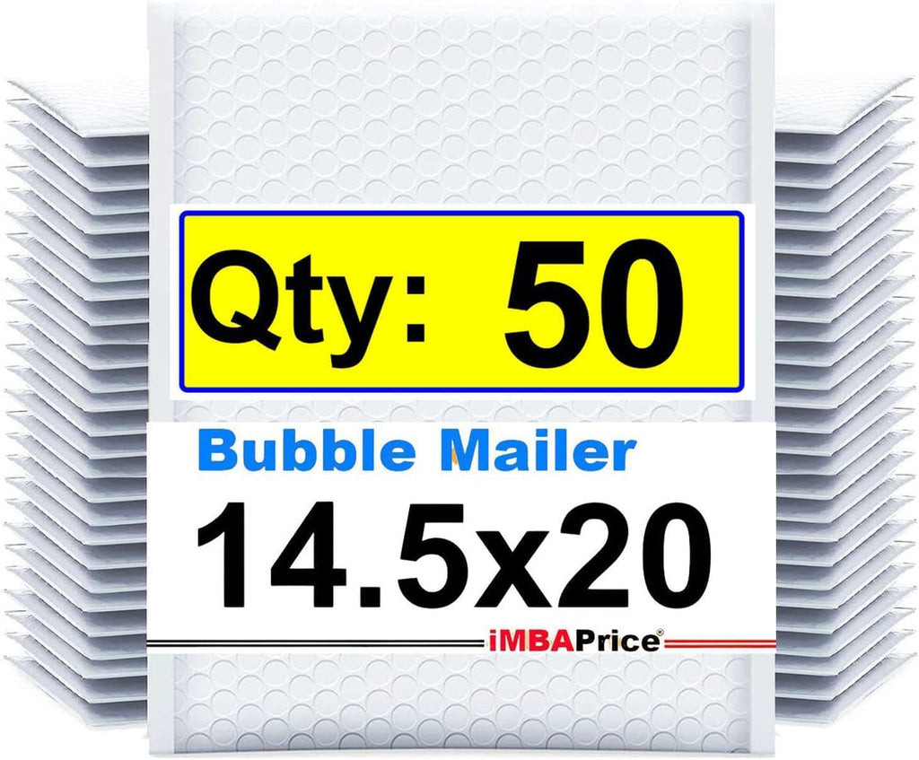14.5x20 Inches White Color Polybubble Bag, 50-Pack Size #7 Self Seal Poly Bubble Mailers Padded Packing Envelopes