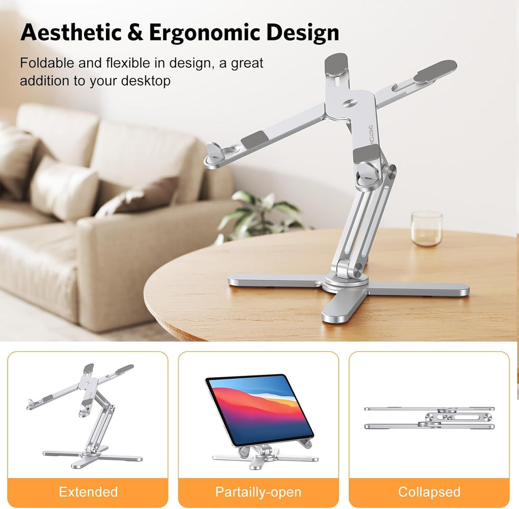 LA10 360° Rotating Laptop Stand Riser for Desk, Ergonomic Foldable Computer Stand Adjustable Height Angles for