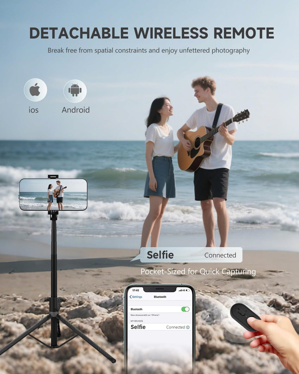 71” Phone Tripod & Selfie Stick, Portable All in One Extendable Cell Phone Tripod Stand, with Wireless Remote Control