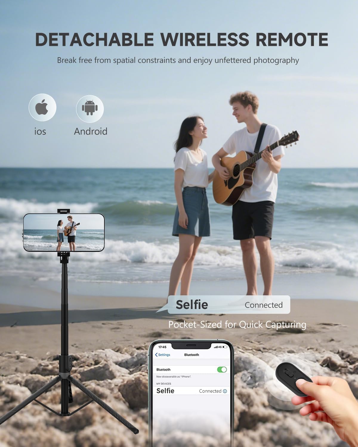 71” Phone Tripod & Selfie Stick, Portable All in One Extendable Cell Phone Tripod Stand, with Wireless Remote Control