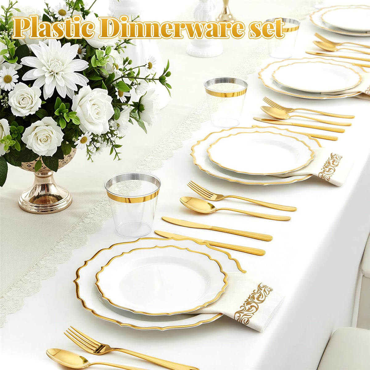 175 Piece Disposable Plastic Plates Dinnerware Set for 25 Guests