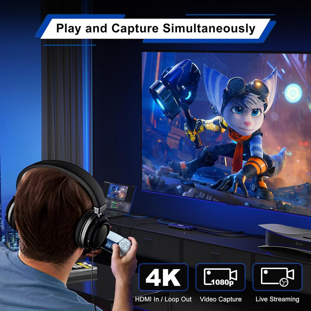 HDMI Video Capture Card, Stream and Record in 1080P60 with Ultra-Low Latency, 4K HDMI in/Loop Out, USB 3.0 to PC