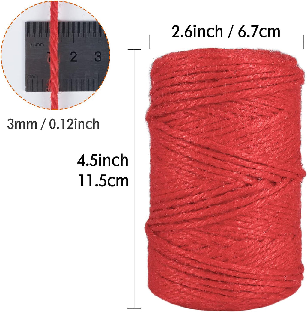 3mm Red Twine, 328Ft Thick Jute String for Crafts
