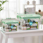 2 Pack Clear Medicine Organizer Box with Handle, Plastic Medicine Container with Tray First Aid Box Empty, Thickened
