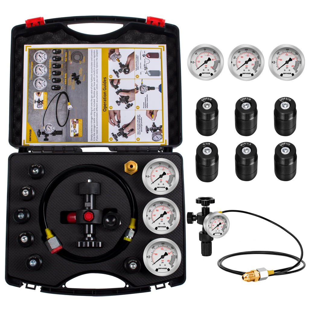 GRYVOZE Hydraulic Nitrogen Accumulator Charging Kit Nitrogen Charge Tool