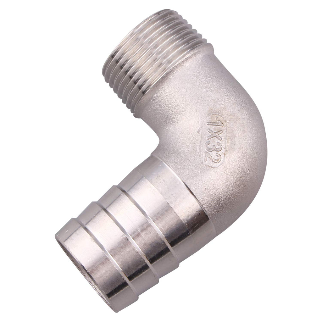 DERNORD 1 1/4" Hose Barb x 1" Male NPT Stainless Steel 90 Degree Elbow- Home Brew Pipe Fitting
