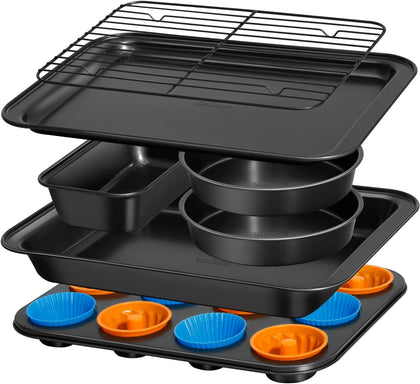 Nonstick Baking Pans Set, 19 PCS Stackable Bakeware Sets, Oven Pan Set Includes Baking Tray, Cookie Sheet, Cake Pans