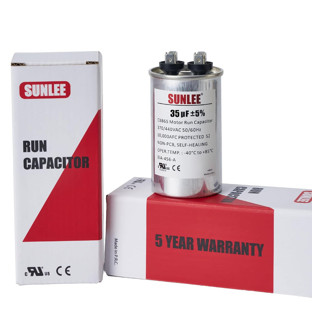 SUNLEE UL Recognized Single Run 35 uF (35 MFD) 370/440 VAC CBB65 Capacitor, 50/60 Hz, Reliable Replacement for AC Condenser Fan Motor, Heat Pump or Pool Pump