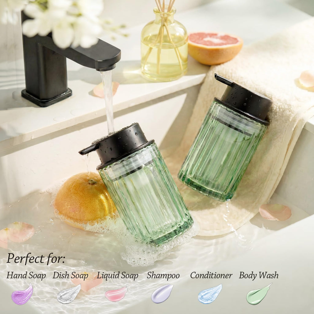 Foam Soap Dispenser, 8oz Green Glass Refillable with Black Pump, 1 Pack