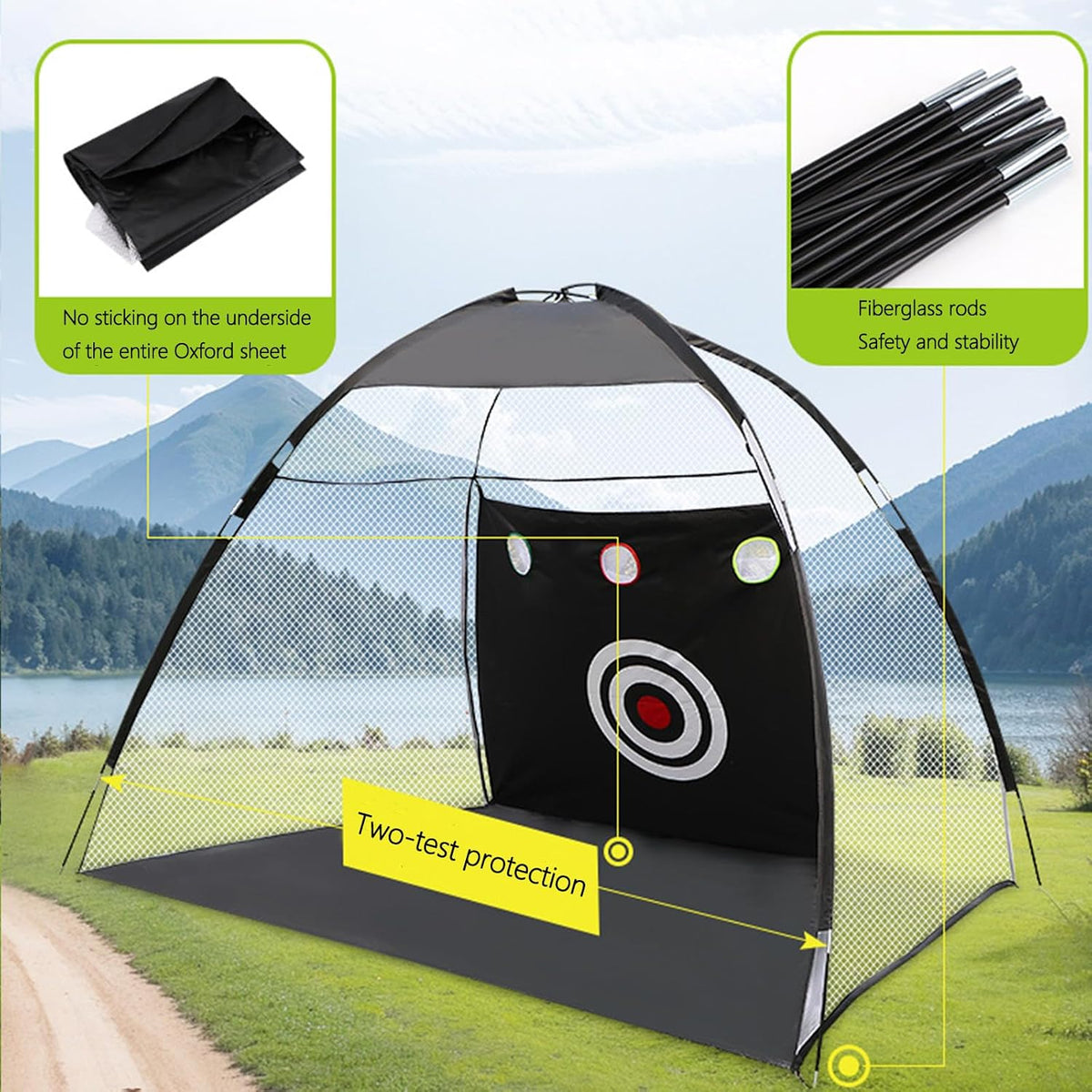 Golf Net, 10x7ft Golf Practice Net with Foldable Tri-Turf Mat