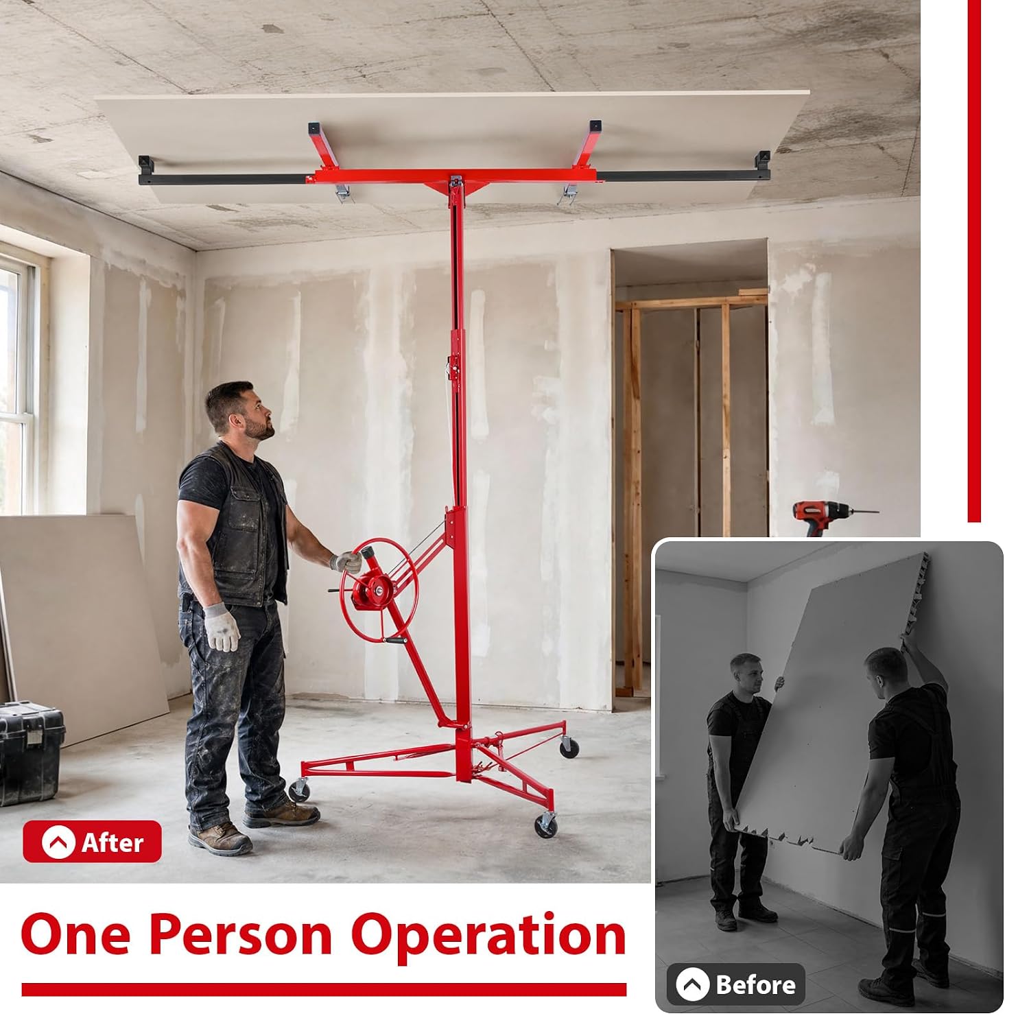 11FT Drywall Lift, Drywall Jack Lift for Ceiling | 360° Adjustable Drywall Panel Hoist, 150LBS Heavy Duty Drywall