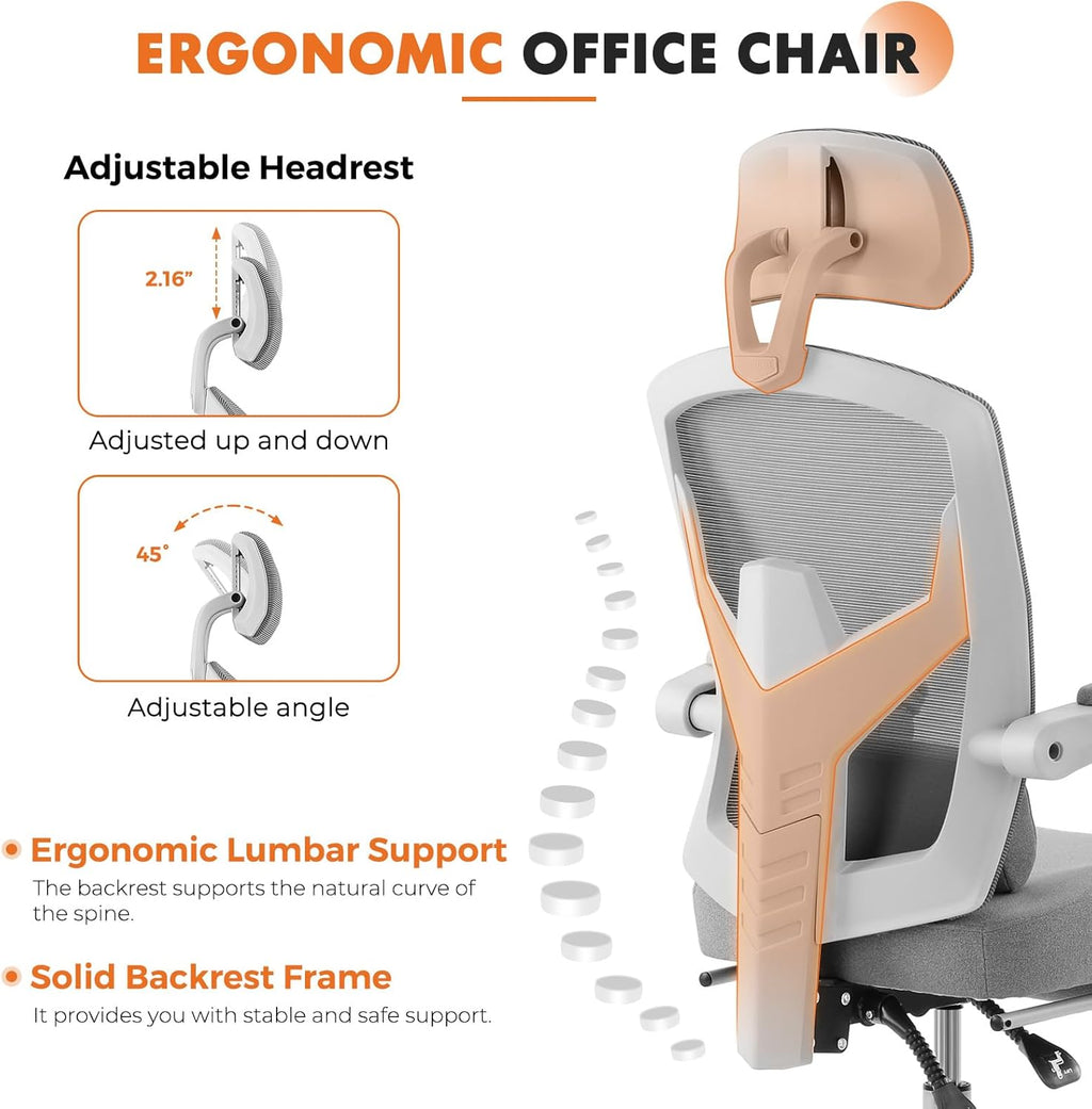Office Computer Desk Chair with Footrest,Ergonomic High-Back Mesh Rolling Work Swivel Chairs with Wheels,Comfortable