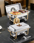Chafing Dish Buffet Set,8 Qt 2 Pack, Stainless Steel Chafer with 4 Half Size Pans, Rectangle Catering Warmer Server