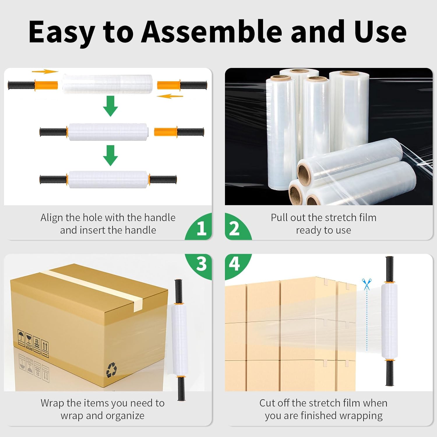 Stretch Film With Handles Industrial Strength Moving Wrapping Plastic Roll Shrink Wrap For Pallet Wrap 15 Inches X