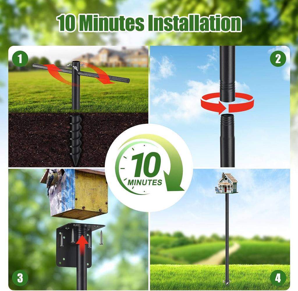 Bird Feeder Poles for Outdoors, Heavy Duty 60 Inch Birdhouse Stand Stake 1.2 Inch Diameter Metal Bird Mounting Pole