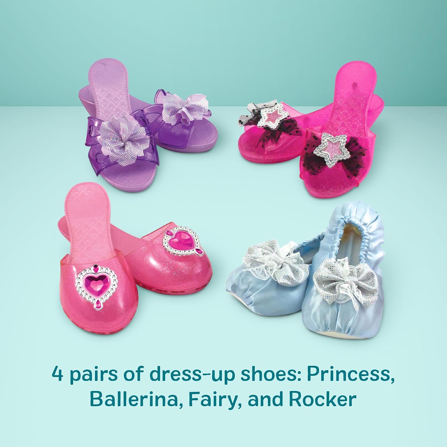 Melissa & Doug Dress-Up Shoes Set for Kids (4 Pairs) – Step In Style! High-Heeled Role Play Shoes – Pretend Play