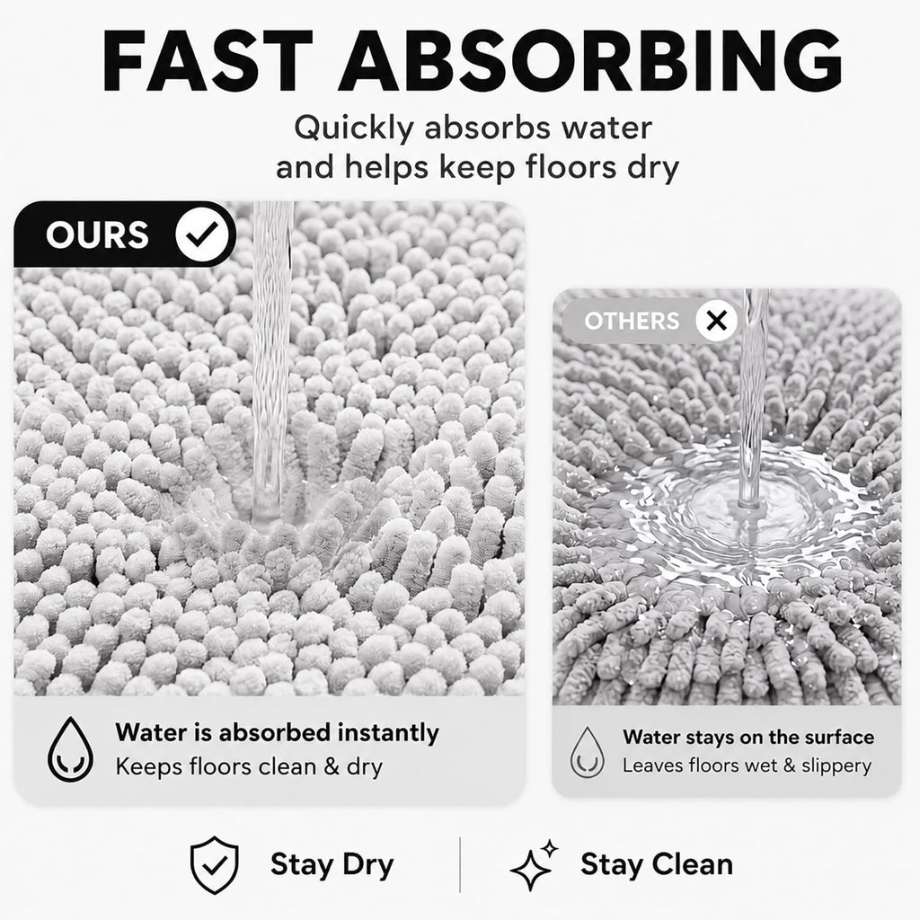 Bathroom Rugs Sets 2 Piece,Super Absorbent Soft,Thick,Machine Washable Chenille Bath Mat,Non Slip Toilet Floor