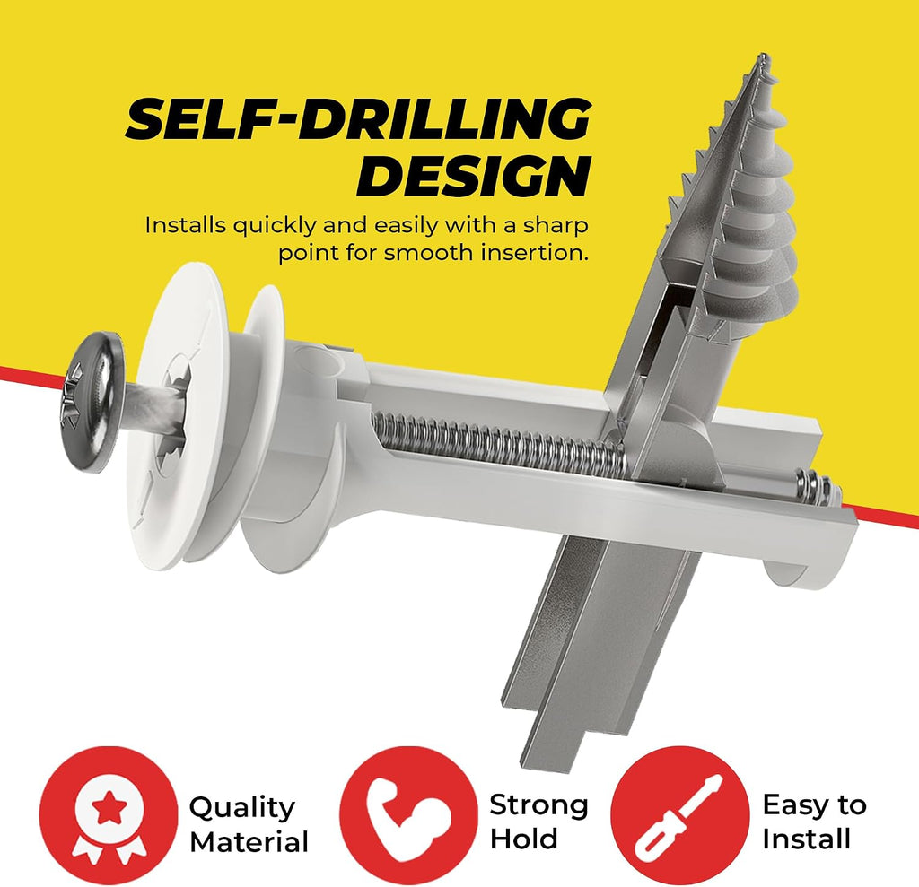 Heavy Duty Drywall Anchors and Screws Kit Including Toggle Anchors & Screws Durable Zinc Plastic Self Drilling