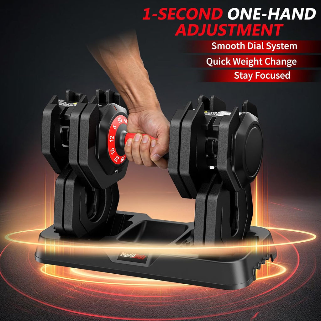 Adjustable Dumbbell Set Pair 25 lb or 50lb,10-in-1 Free Weight | 1-Second Dial Weight Adjustment,Space-Saving Design