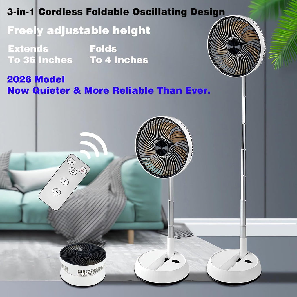 Portable Oscillating Pedestal Fan, 8 inch Foldable Standing Fan,7200mAh Rechargeable Battery USB Table Fan, Height