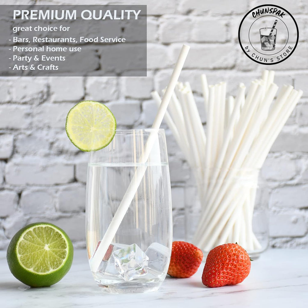 White Paper Drinking Straws Bulk 1000 Cts 7.75" - Bars and Restaurants Pack