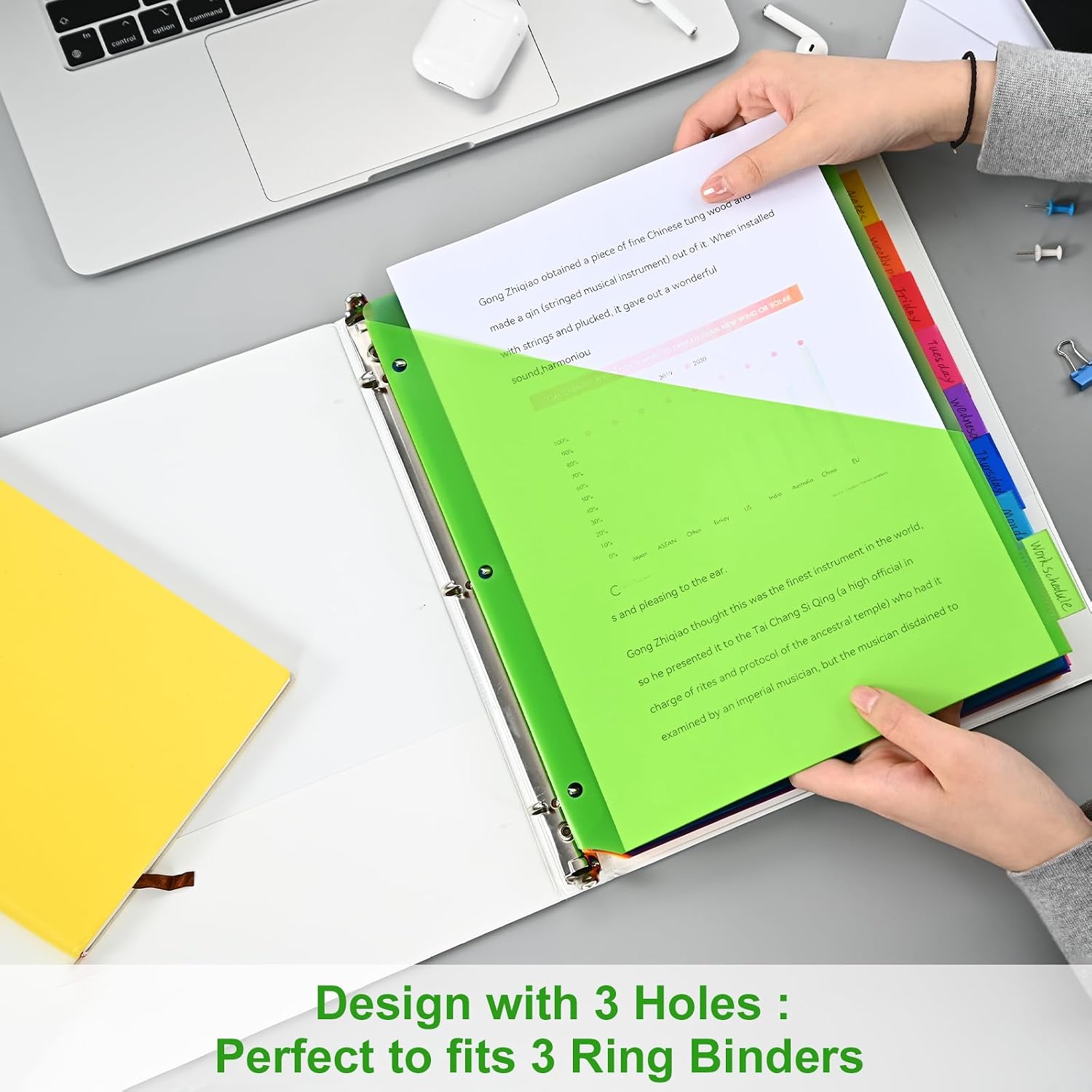 8-Tab Binder Dividers - Index Pockets Divider for 3 Ring Binders, 3-Hole Plastics Sheets Protectors for US Letter