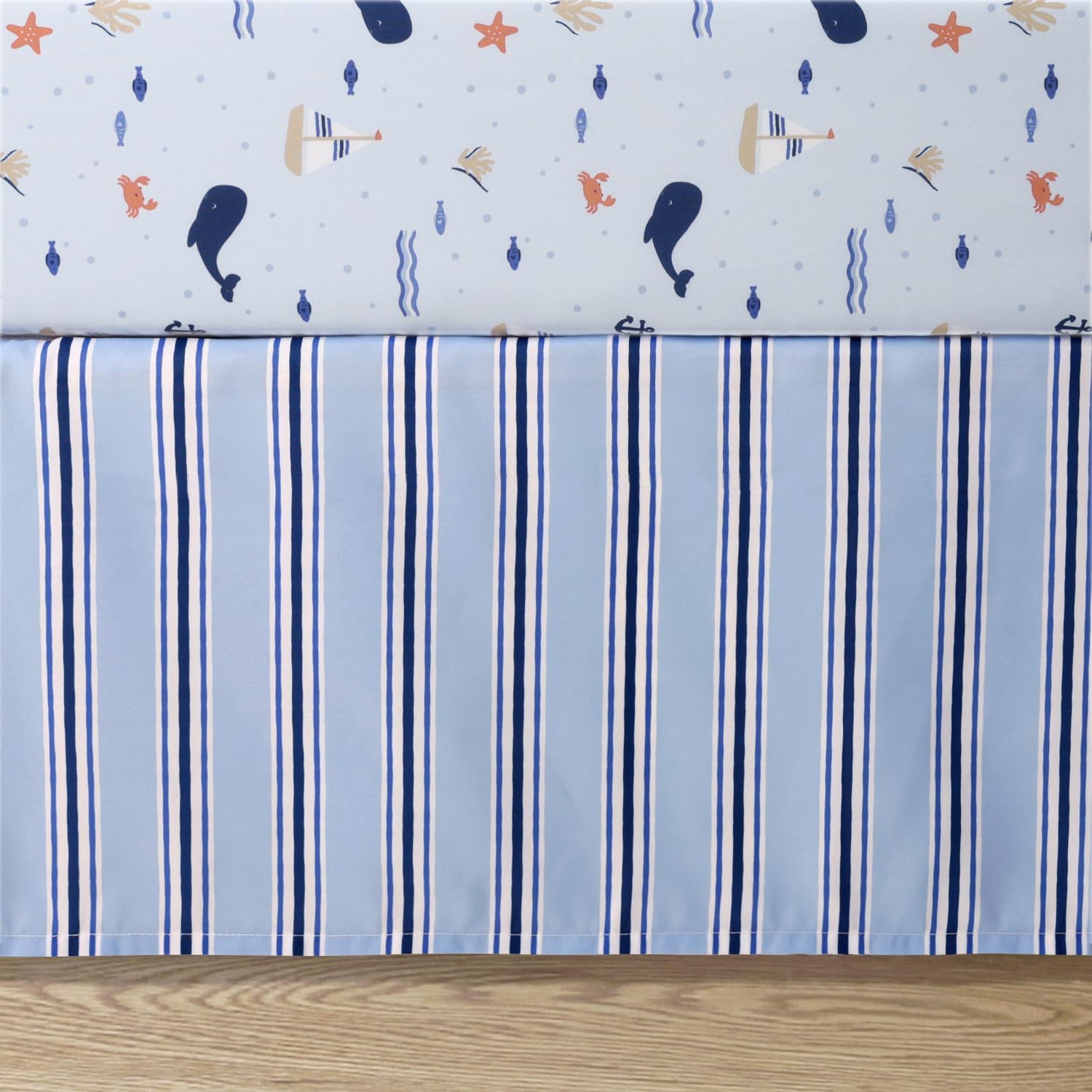 3 Piece Nautical Patch Baby Crib Bedding Set Boy, Baby Blanket Quilt, Fitted Crib Sheets for Boys, Navy & Blue