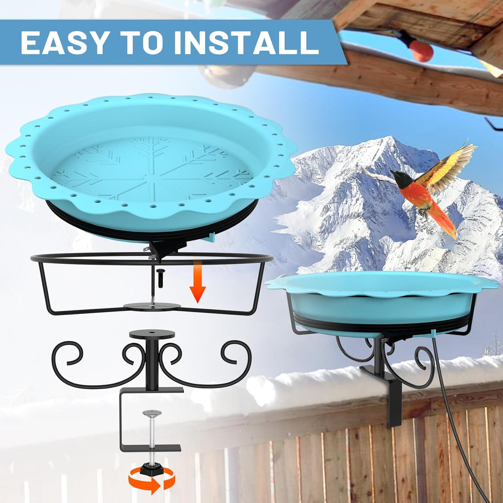 100W Heated Bird Baths for Outdoors, Heated Birdbath Outside Winter, Blue