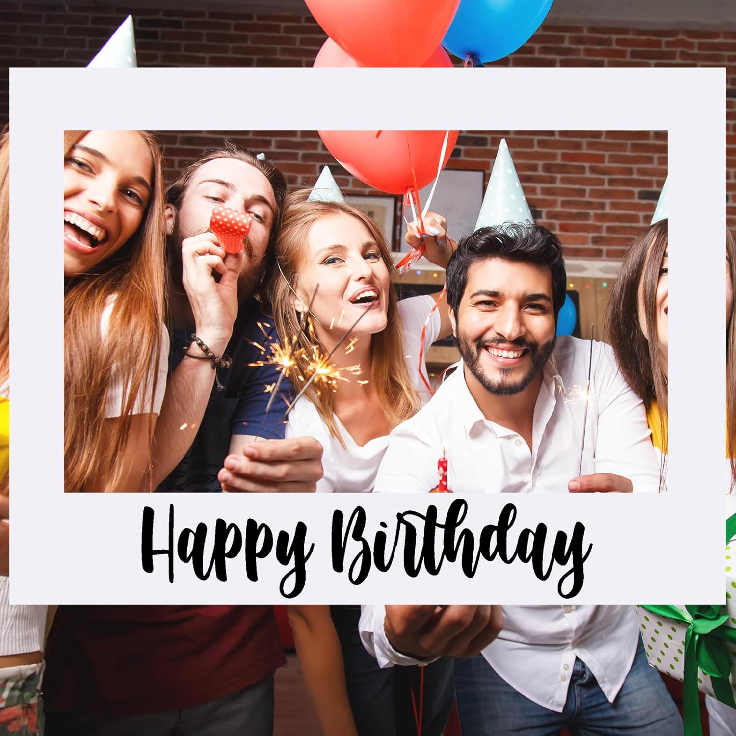 32 x 24 in Extra Large Happy Birthday Photo Booth Frame Props,White