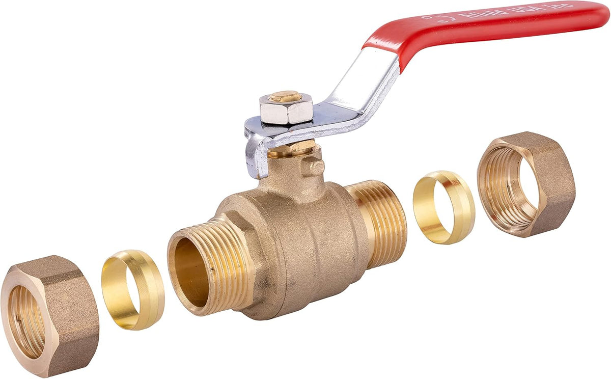 1Pcs EFIELD 1/2 Inch Compression Brass Ball Valve,Red Level(VALVE114-1)