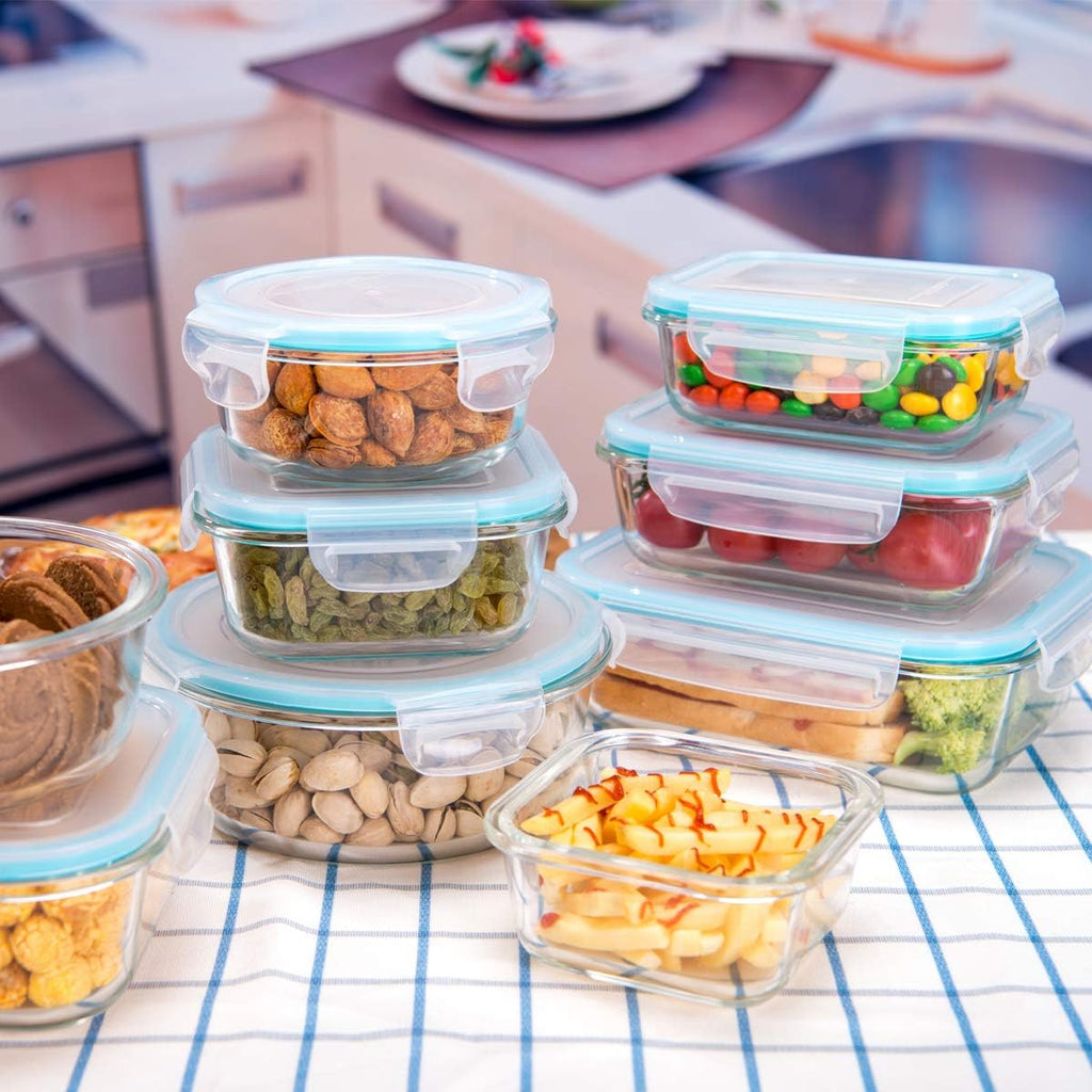 Glass Food Storage Containers with Lids, [18 Piece] Glass Meal Prep Containers Set, Airtight Leak Proof, Oven Freezer