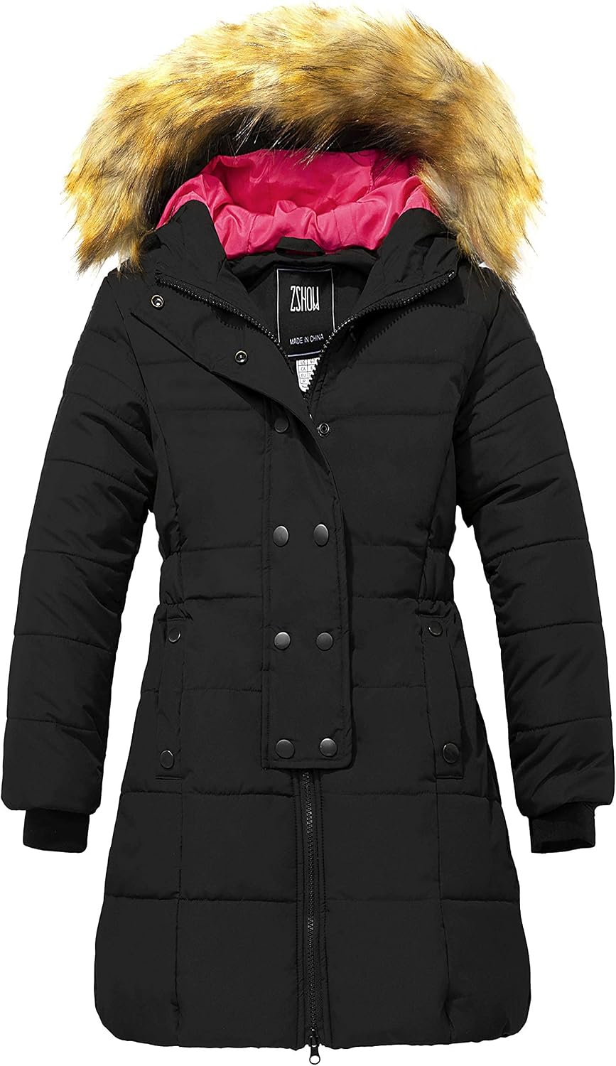 Girls' Long Winter Coat Waterproof Warm Puffer Jacket Hooded Parka | 5000mm Waterproof, Hood With Removable Faux Fur