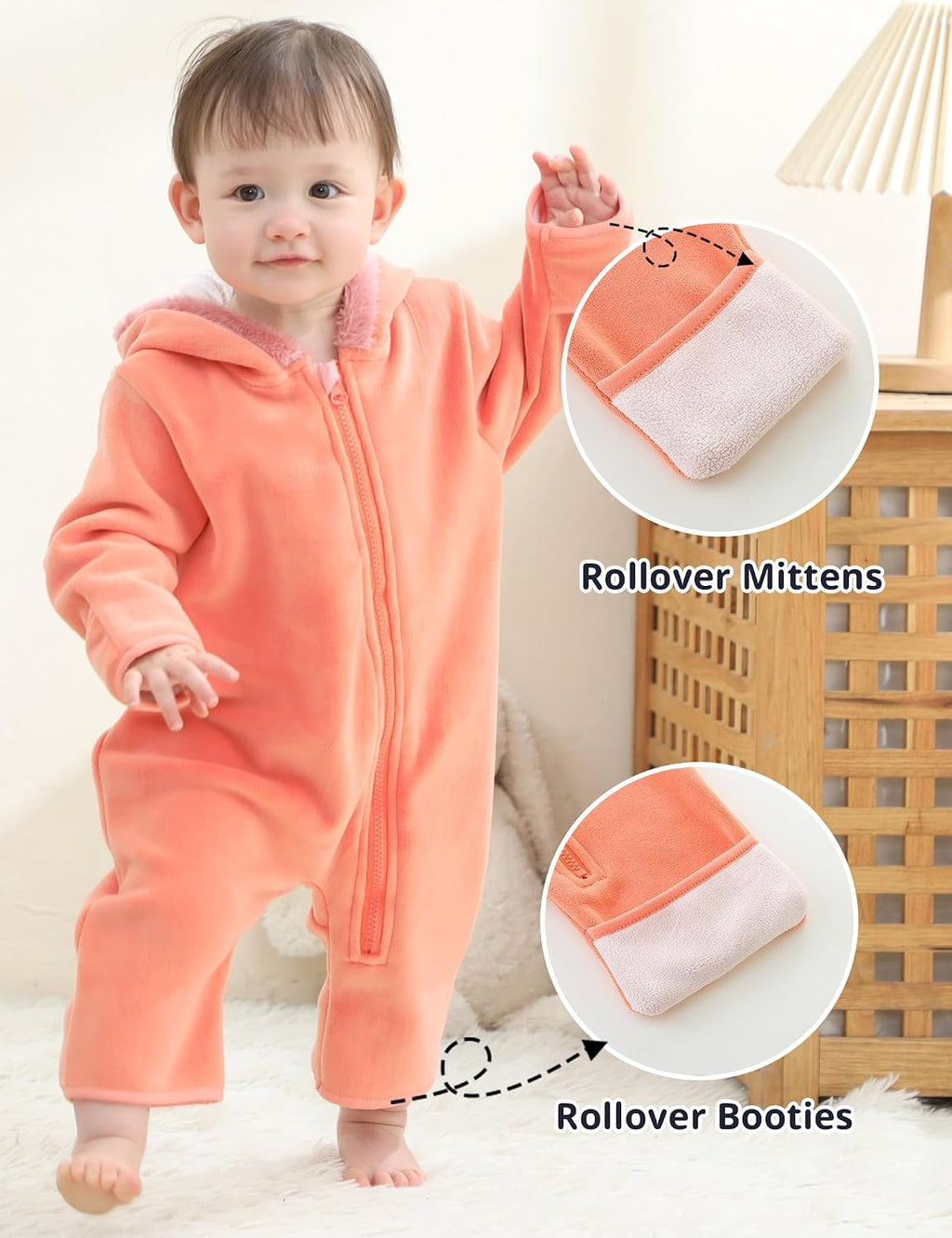 Baby Fleece Bodysuit Infant Boy Girl One Piece Bear Hooded Outerwear Snowsuit For Winter