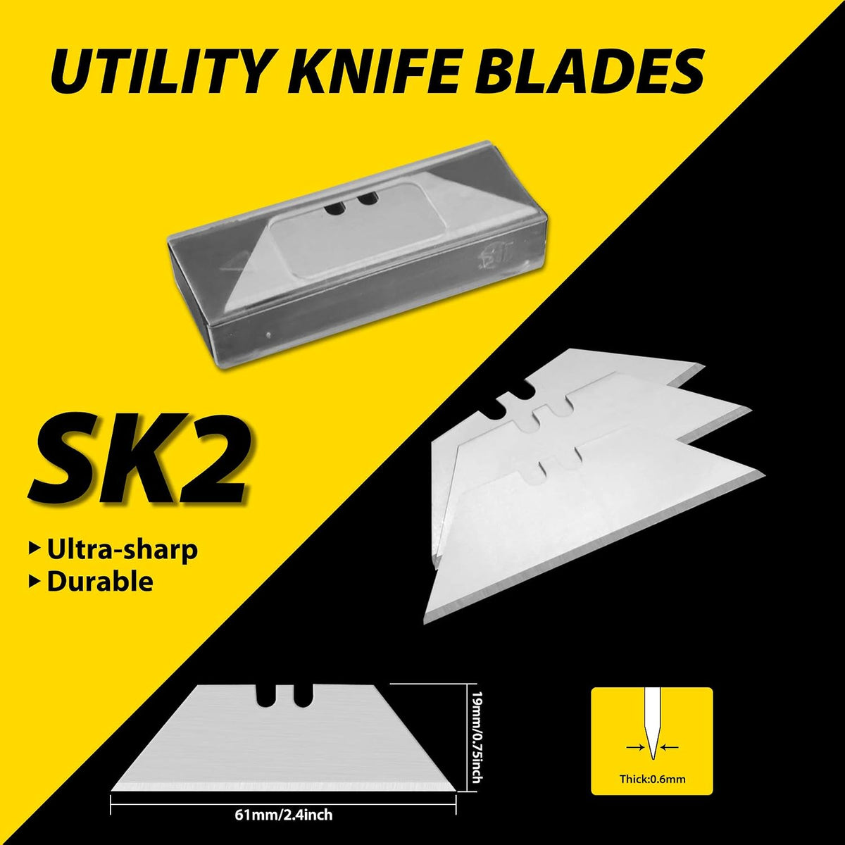 Fixed-Blade Utility Knife, Non-Retractable Heavy Duty Drywall Cutter, Extra 10 Blades Included,2-Pack
