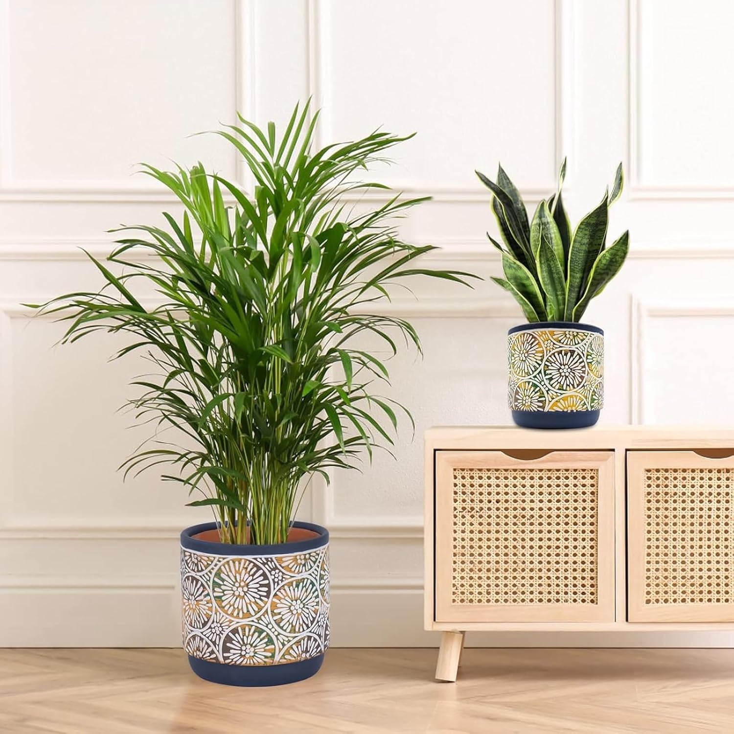 3 Piece Ceramic Plant pots Indoor Pots Set with Drainage Holes, 5.7/4.7/3.5/inch, Modern Decorative pots Outdoor